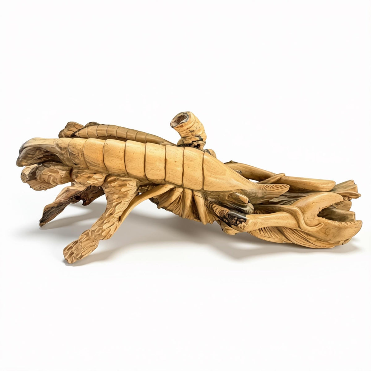 Hand Carved Lobster and Sea Turtle Wood Sculpture, Nautical Ocean Decor, Marine life Art