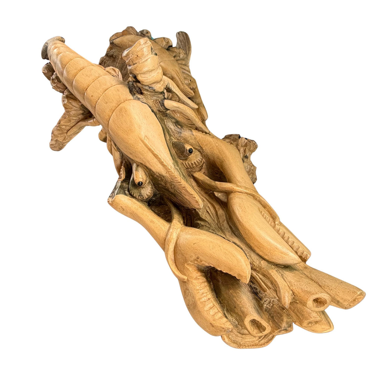 Hand Carved Lobster and Sea Turtle Wood Sculpture, Nautical Ocean Decor, Marine life Art