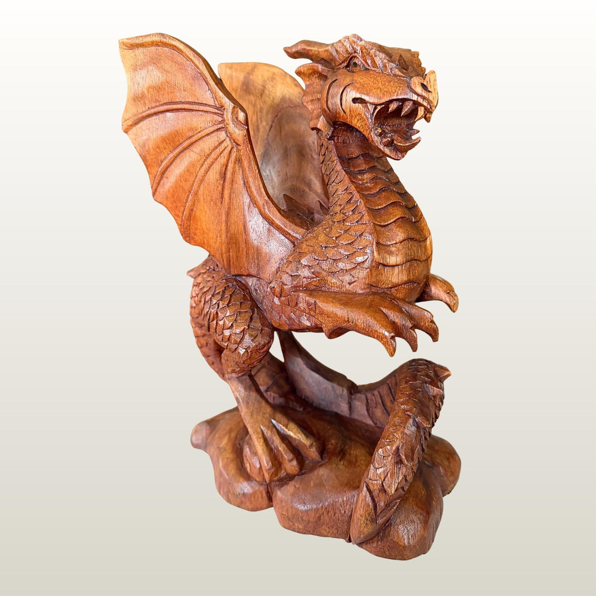 Gothic Winged Dragon Wood Carving Statue:  Carved Sculpture, Mythical Art