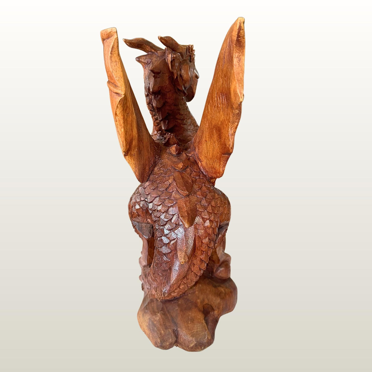 Gothic Winged Dragon Wood Carving Statue:  Carved Sculpture, Mythical Art