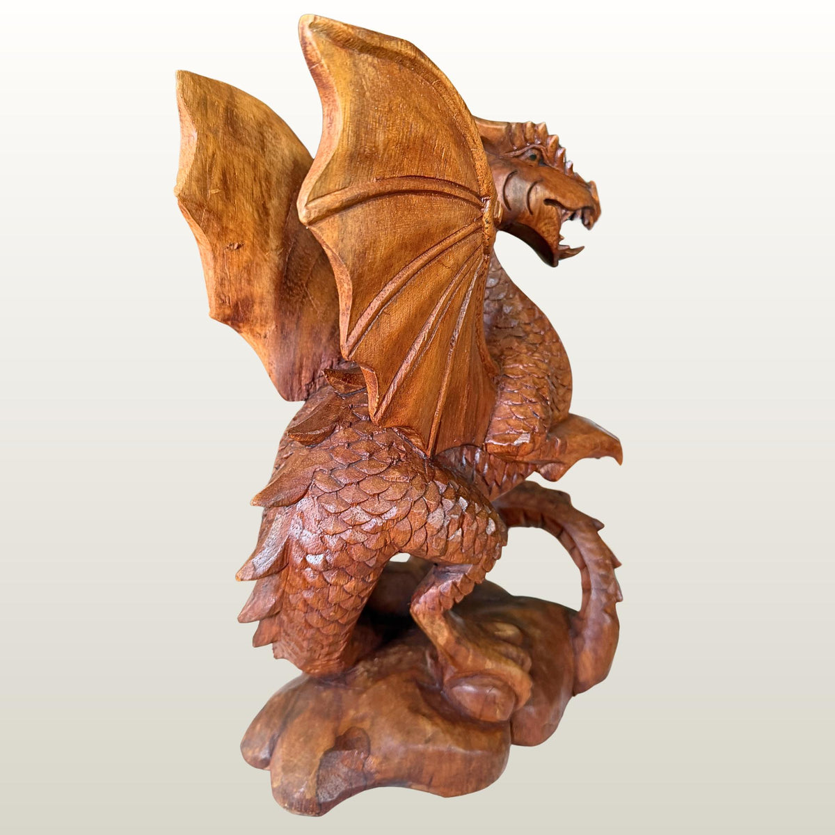 Gothic Winged Dragon Wood Carving Statue:  Carved Sculpture, Mythical Art
