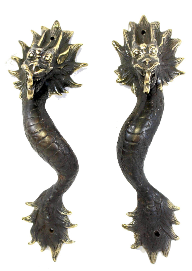 Bronze Asian Dragon Naga Serpent Door Handle Pull handmade Bali Art set of 2