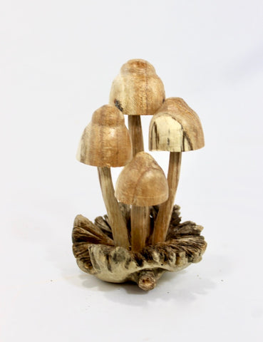 Magic Wild Mushroom Statue Parasite Wood Carving Handmade Bali Art Sculpture