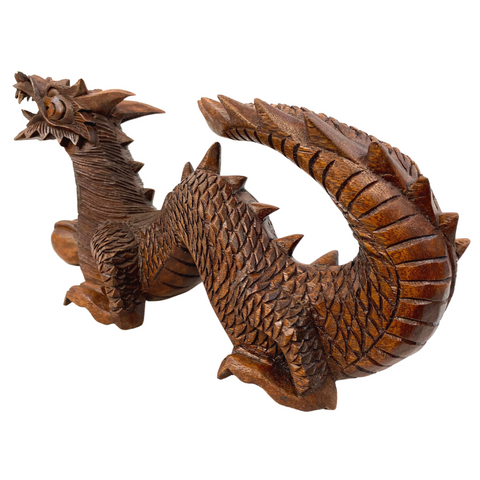Products Dragon Naga with Wishing Pearl Statue hand carved Suar wood Sculpture Indonesian Bali Art Prosperity
