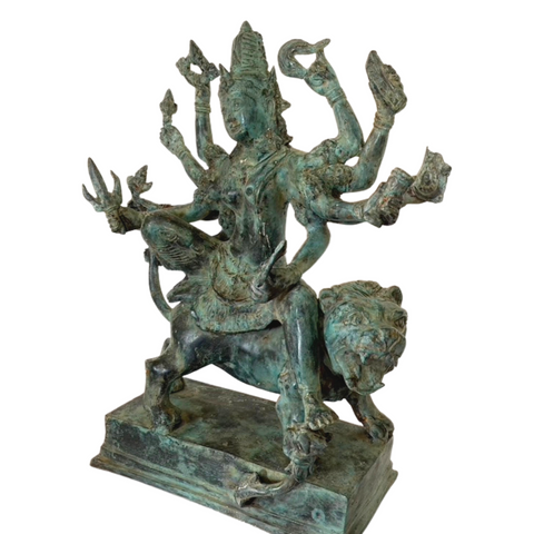Durga Statue Shakti Warrior Goddess Cast Bronze Sculpture Bali Hindu Tantra Art