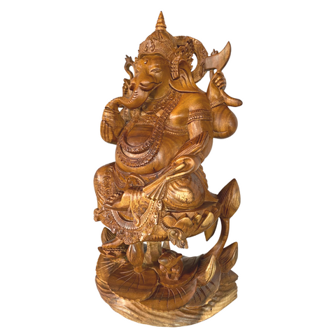  Ganesha Padma Base Statue Sculpture Hand Carved Wood Carving Balinese Art