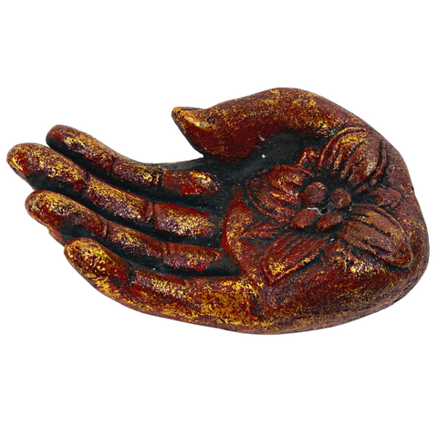 Buddha Blessing Mudra Hand Statue Incense burner ash catcher cast Lava stone red Hamsa