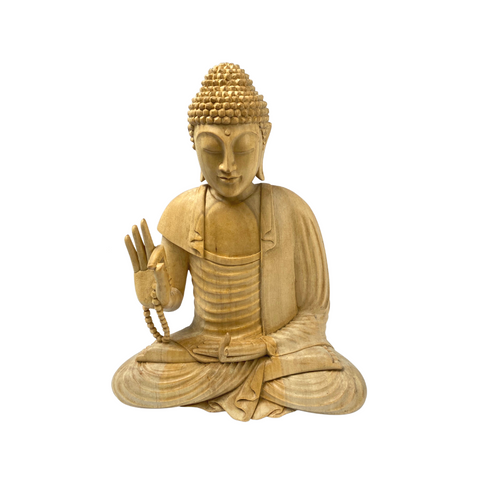 Teaching Buddha statue Dharma chakra Wheel Mudra Wood Carving Sculpture Bali Art