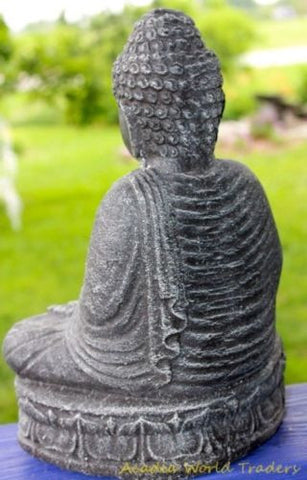 Serenity Buddha Garden Statue Calming Handmade cast  lava stone Bali Yard Art 12 - Acadia World Traders