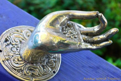 Buddha Hand Mudra Door Handle Knob Cast Silver Bronze~Bali Art Left