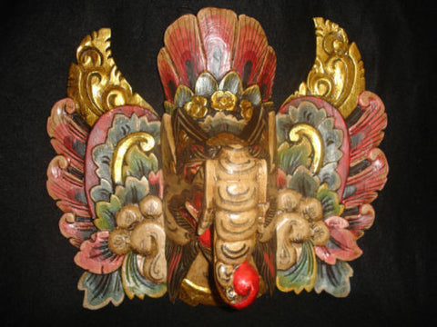 Balinese Ganesha Mask Elephant Guardian Hand carved wood Bali Hindu wall art - Acadia World Traders