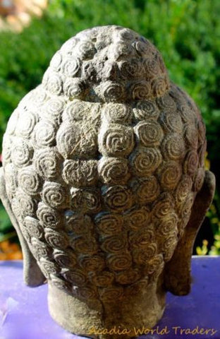 Serene Buddha Head Garden Statue sculpture cast lava stone - Acadia World Traders