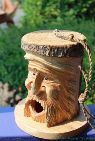Tree Spirit Unique Old Man rustic Hand Carved Wood Bird House Birdhouse Bali Art - Acadia World Traders