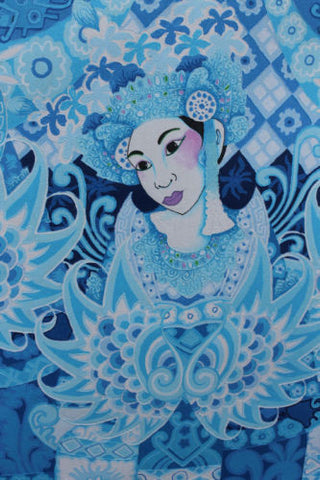 Balinese PEACOCK Dancers Painting Signed Ubud Ubud Modern Art blue 35"x 27" - Acadia World Traders