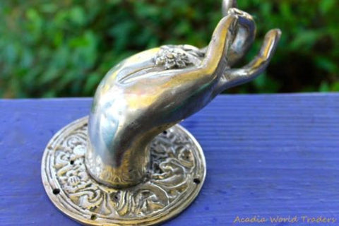 Buddha Hand Mudra Door Handle Knob Cast Silver Bronze~Bali Art Left - Acadia World Traders
