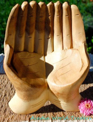 BUDDHA Mudra HANDS Statue Hand Carved Bali Art Sculpture Jewelry Trinket Bowl 8" - Acadia World Traders