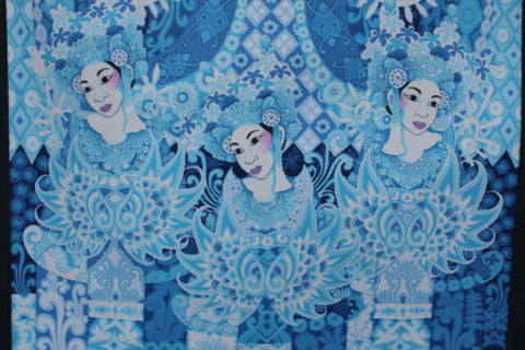 Balinese PEACOCK Dancers Painting Signed Ubud Ubud Modern Art blue 35"x 27"