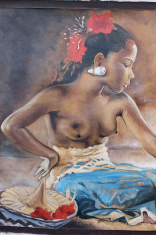 Balinese Nude Women Classic Painting Fine Wall art Signed Ubud Bali 46"X39" - Acadia World Traders