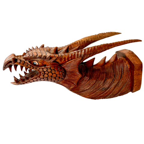 Horned Dragon Head Wall Mount Mask Gothic style Medieval Handmade Wall art hand carved Suar wood