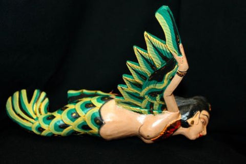 Flying Mermaid Goddess Mobile Demon Chaser Guardian Carved Balinese art Green 11