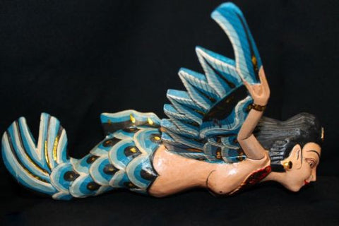 Flying Mermaid Mobile Winged GODDESS Demon Chaser Guardian carved Bali Art 11"