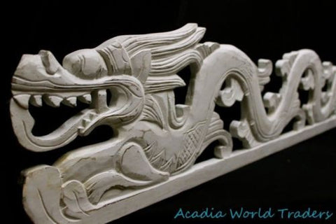 Balinese Dragon Naga Panel Whitewash Rustic carved wood Bali Wall Art left 39" - Acadia World Traders