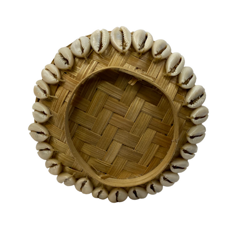 Balinese Offering Basket Hand Woven Beaded Cowry Shell Bamboo Stash Box Trinket