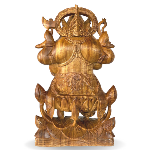 Ganesha Padma Base Statue Sculpture Hand Carved Wood Carving Balinese Art 18"