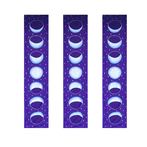 Lunar Moon Phase Celestial Wall Hanging Banner Handmade Blue Batik Boho Decor