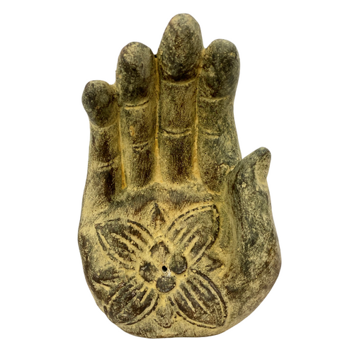 Buddha Blessing Mudra Hand Statue Incense burner ash catcher cast Lava stone Hamsa