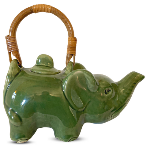 Elephant Teapot Ceramic Handcrafted Pottery Celadon Green Eclectic Decor