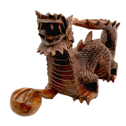 Dragon Naga with Wishing Pearl Statue hand carved Suar wood Sculpture Indonesian Bali Art Prosperity