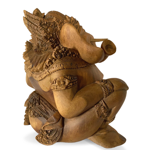 Ganapati Ganesha Murti Statue Elephant Wood Carving Bali Abstract Art Sculpture