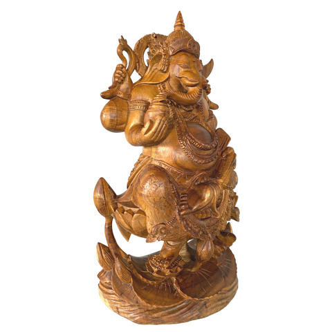Ganesha Padma Base Statue Sculpture Hand Carved Wood Carving Balinese Art