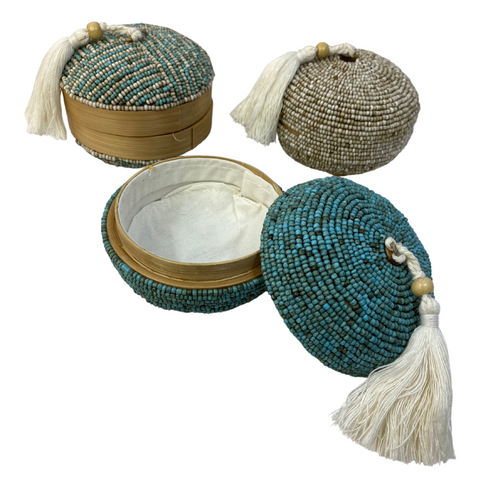 Balinese Offering Basket Hand Woven Beaded Bamboo Stash Box Trinket box Jewelry