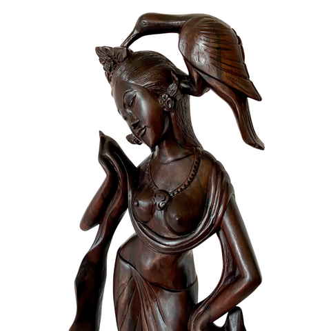 Dewi Sri Bawang Goddess Sculpture Vintage Hand Carved Sono Wood Statue Bali Art