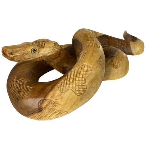 Python Boa Constrictor Snake Statue hand Carved wood carving sculpture Bali Art