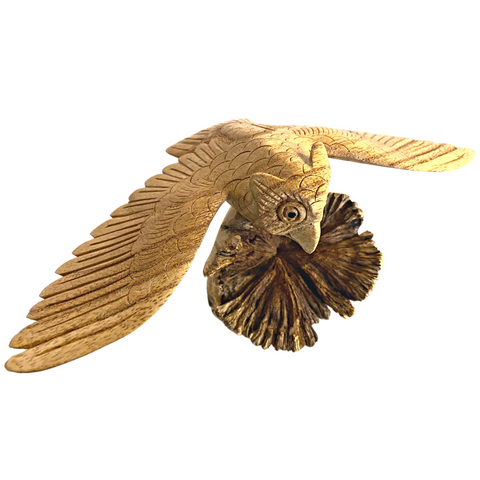 Balinese Owl Bird  prey Sculpture Parasite Mushroom Carved Statue Wood Bali art
