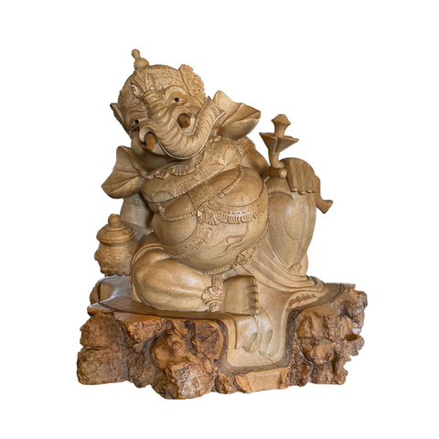 Ganapati Ganesha Statue Hindu Elephant God carved wood sculpture Bali Art - Acadia World Traders