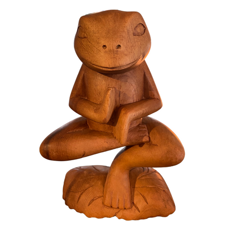 Buddha Frog Statue Yoga Sculpture Vrksansana Tree Pose Wood Carving