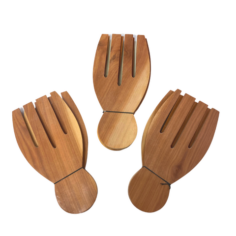 Salad Hands Set Tosser Teak Wood organic natural kitchen utensils Serving Spoon