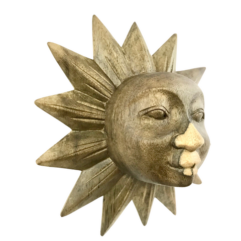 Sunburst Sun Surya Mask Wall art Sculpture Handmade Carved Wood Bali Art