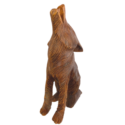 Howling Wolf Pup Wildlife wood carving sculpture 
