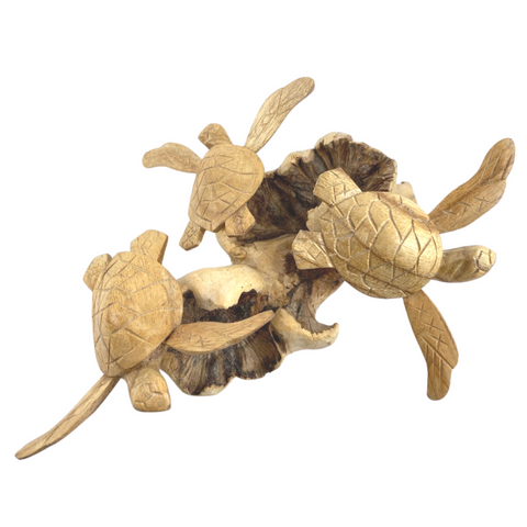 Sea Turtle Parasite Wood Carving Marine life statue