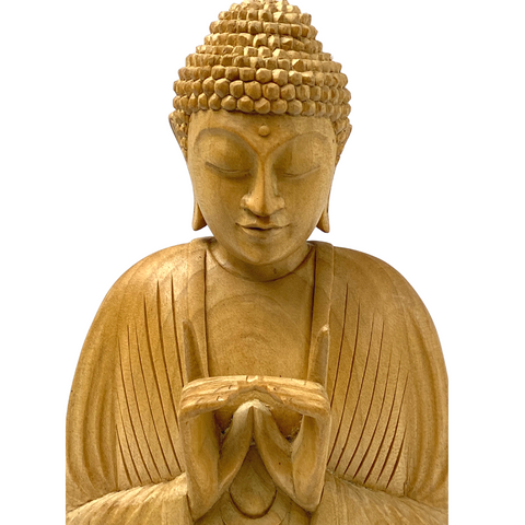 Meditating Buddha Statue Wishing Jewel Mudra Carved wood Sculpture Bali Art 8.75