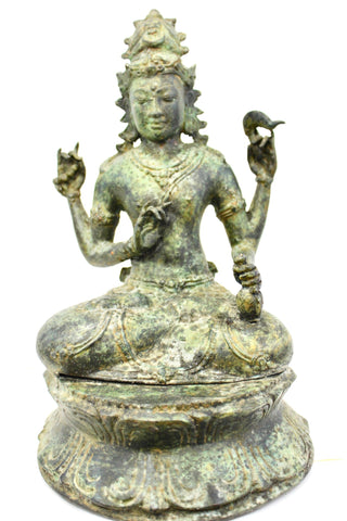 Vintage Shiva Sculpture Seated Lotus Base Bali Hindu art Lost Wax Cast Statue - Acadia World Traders