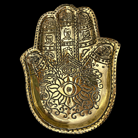 Bronze Hamsa evil eye Lotus hand Bowl Ring Dish rolling tray one Henna handmade Bali art