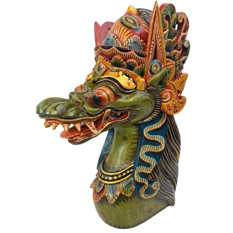 Cosmic Dragon Head Naga Busuki Bust Statue Hand Painted Polychrome Mask Wall art hand carved wood Bali Folk Art