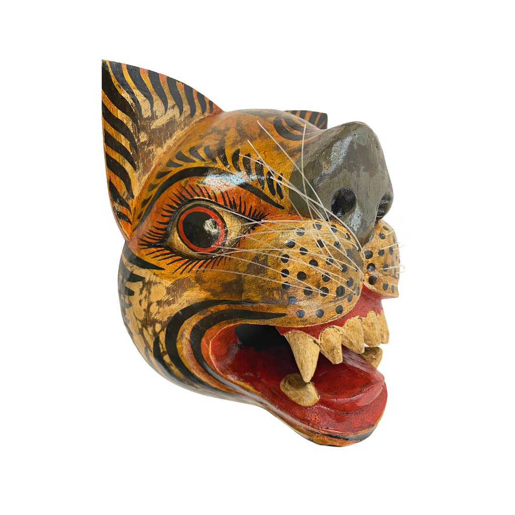 Balinese Tiger Macan Harimau Mask Big cat Feline Topeng Bali Wall Art sculpture hand carved wood
