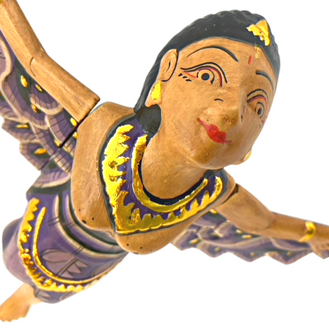 Flying Dewi Sri Mobile Purple Demon Chaser Goddess Crib Guardian Hand Carved Wood Balinese Folk Art 8"